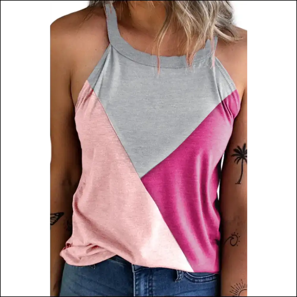 Unleash your Inner Goddess with the Color Block Grecian Tank – Slay Today! 💖 - Tops on Sale Worldwide Shipping
