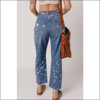 Unleash your Inner Picasso in Distressed Splattering Paint Cropped Jeans! 🎨 - Jeans on Sale Worldwide Shipping
