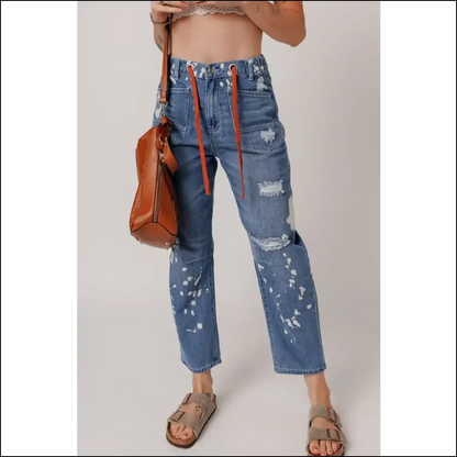 Unleash your Inner Picasso in Distressed Splattering Paint Cropped Jeans! 🎨 - Jeans on Sale Worldwide Shipping