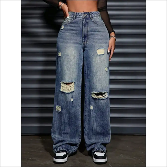 Unleash your Inner Rebel with Needful Things Stylish Wide Leg Jeans 😜👖 - Blue / s - on Sale Worldwide Shipping