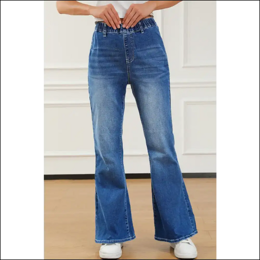 Unleash your Inner Rock Star with Needful Things Chic Elastic Waist Bootcut Jeans! 🌟👖 - Blue / 14 - Jeans on Sale Worldwide Shipping