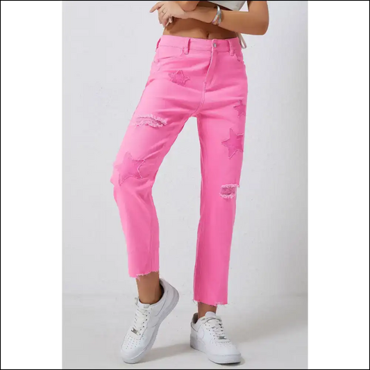 Unleash your Inner Star in Raw Hem Distressed Jeans by Needful Things 🌟👖 - Pink / 6 - on Sale Worldwide Shipping