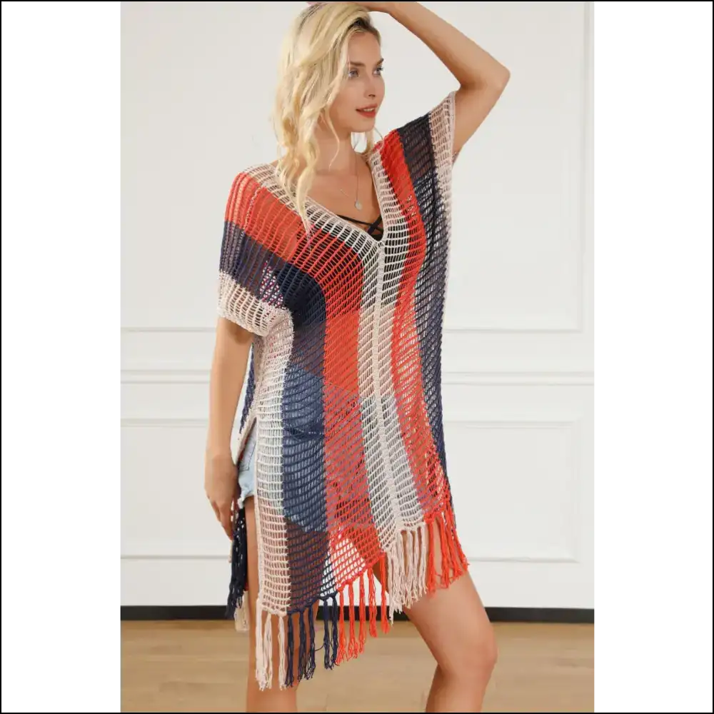 Unleash your Inner Sunshine Goddess with our Sassy Tassel Color Block! 🌞✨ - Cover-ups Swimwear on Sale Worldwide Shipping