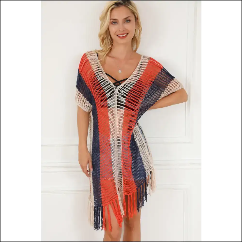 Unleash your Inner Sunshine Goddess with our Sassy Tassel Color Block! 🌞✨ - Cover-ups Swimwear on Sale Worldwide Shipping
