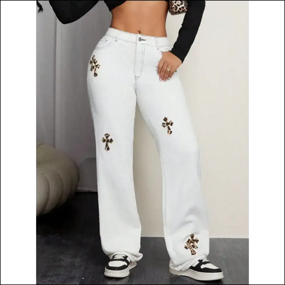 Unleash your Inner Wild with Leopard Cross Straight Leg Jeans 😺💥 - on Sale Worldwide Shipping