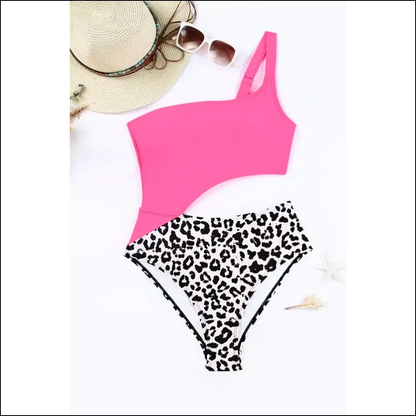 Unleash your Inner Wild with our Leopard Cutout One-shoulder Swimsuit 🐆✨ - Hot Pink / l - One-piece one Piece Swimwear on Sale Worldwide