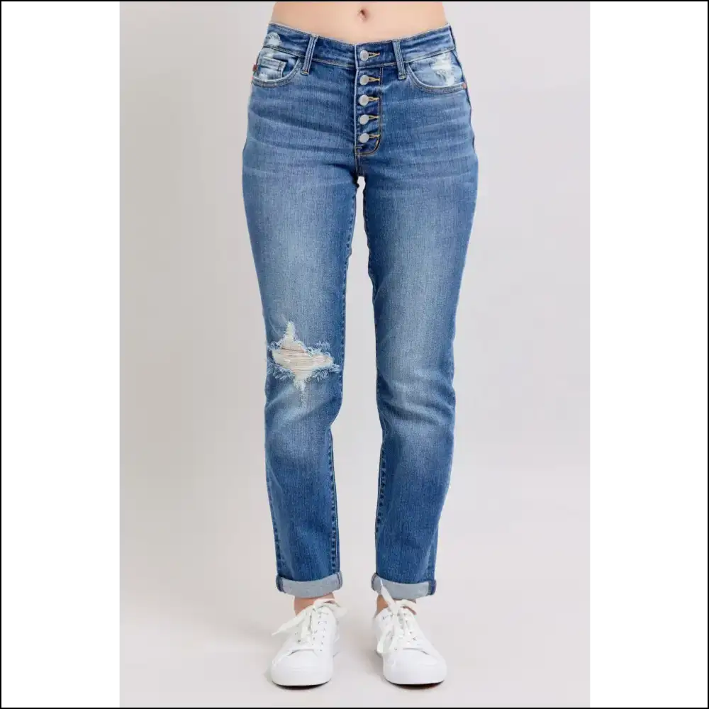Unlock your Fabulousness in Judy Blue Button Fly Distressed Jeans! 🎉👖 - Jeans on Sale Worldwide Shipping