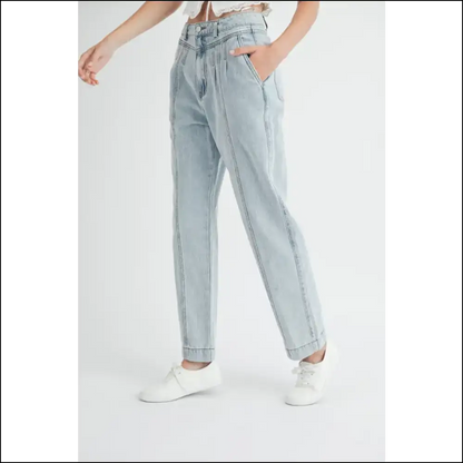 Unlock your Inner Fashionista with Mable Chic Pleated Straight Jeans! - Light / s - Jeans on Sale Worldwide Shipping
