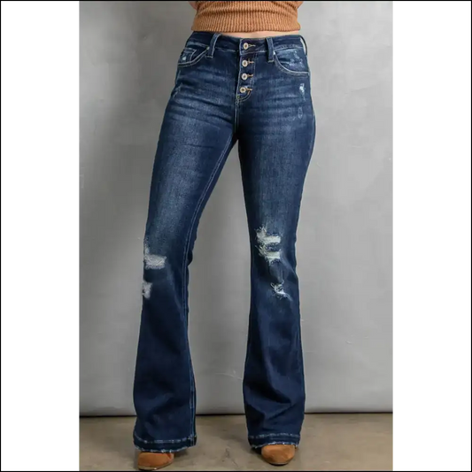 Unlock your Inner Sass: Needful Things Button Fly Distressed Bootcuts! 😏👖 - Jeans on Sale Worldwide Shipping