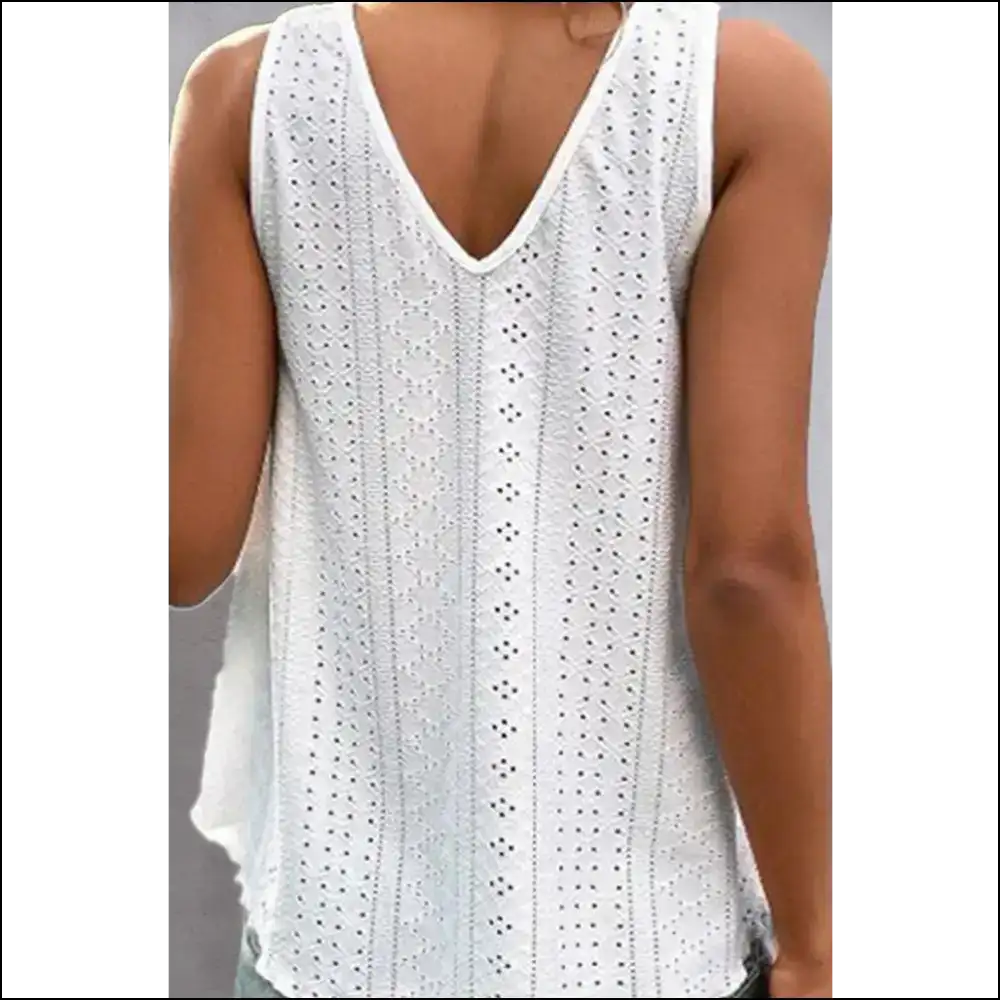 Upgrade your Wardrobe with our Sassy Eyelet V-neck Tank - Fearless Fashion! 😊✨ - Tops on Sale Worldwide Shipping