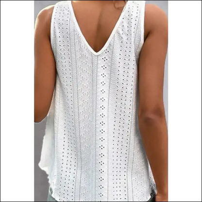 Upgrade your Wardrobe with our Sassy Eyelet V-neck Tank - Fearless Fashion! 😊✨ - Tops on Sale Worldwide Shipping
