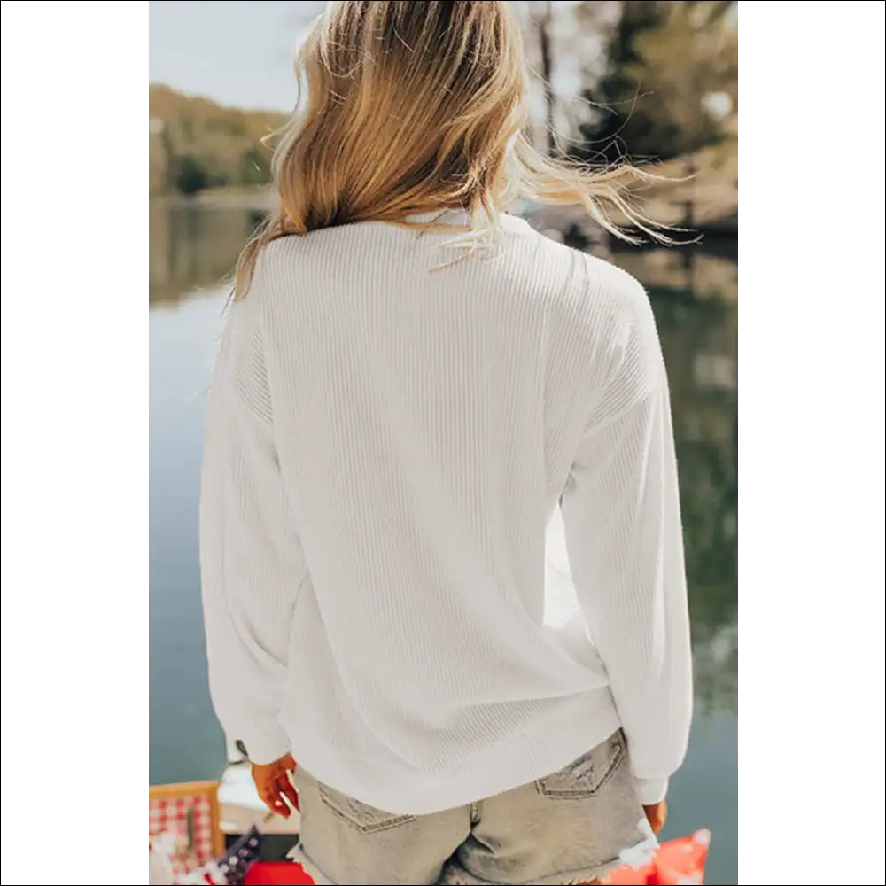 Us Flag Corded Long Sleeve Sweatshirt - Sweatshirts & Hoodies on Sale Worldwide Shipping