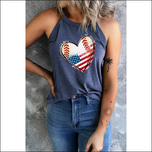 Us Flag Heart Graphic Tank - Feel the Freedom! - Ashleigh Blue / m - Tops on Sale Worldwide Shipping