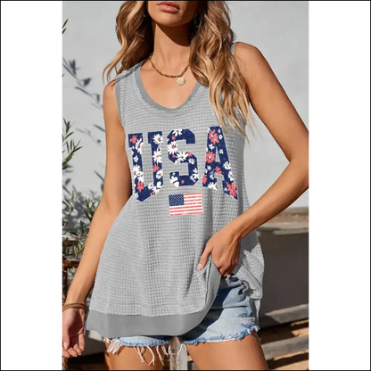 Usa Scoop Neck Tank - Trendy & Chic - Gray / s - Tops on Sale Worldwide Shipping