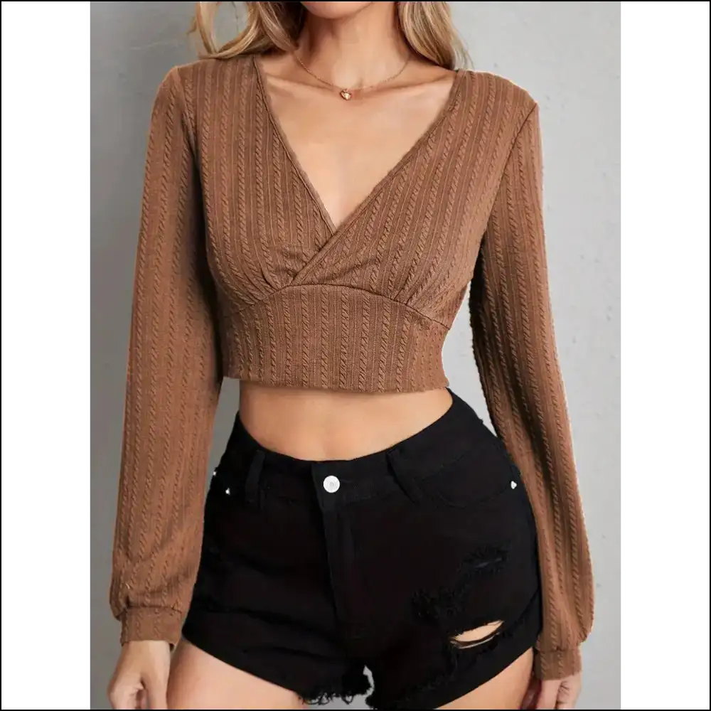 V Neck Crop Top - Chic & Elegant Style - Tan / m - Tops Tank on Sale Worldwide Shipping