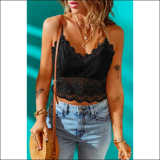 V-neck Lace Cropped Cami – Unleash your Inner Goddess! - Black / l - Tank Tops on Sale Worldwide Shipping