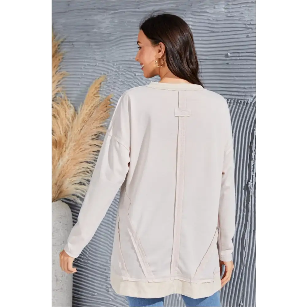 V-neck Long Sleeve Slit Sweatshirt with Exposed Seams - Sweatshirts & Hoodies on Sale Worldwide Shipping