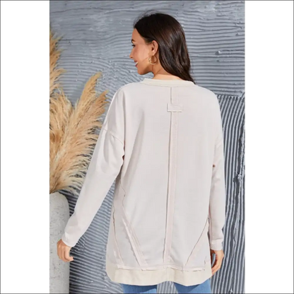 V-neck Long Sleeve Slit Sweatshirt with Exposed Seams - Sweatshirts & Hoodies on Sale Worldwide Shipping