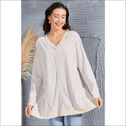 V-neck Long Sleeve Slit Sweatshirt with Exposed Seams - Sweatshirts & Hoodies on Sale Worldwide Shipping