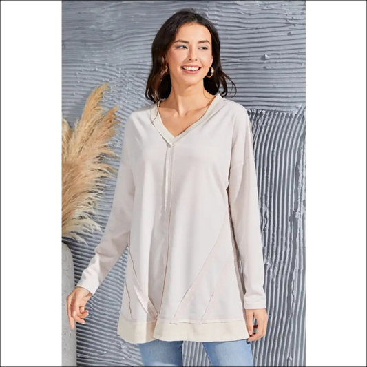 V-neck Long Sleeve Slit Sweatshirt with Exposed Seams - Sweatshirts & Hoodies on Sale Worldwide Shipping