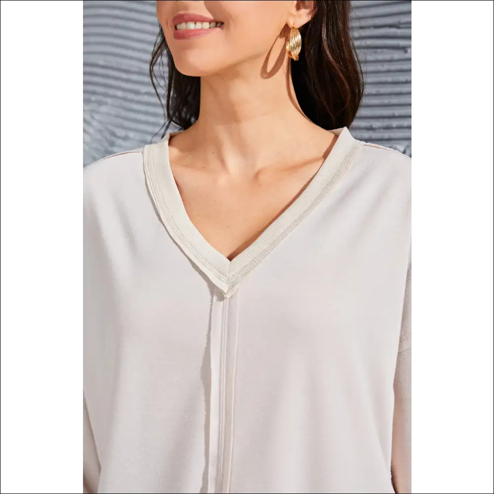 V-neck Long Sleeve Slit Sweatshirt with Exposed Seams - Sweatshirts & Hoodies on Sale Worldwide Shipping