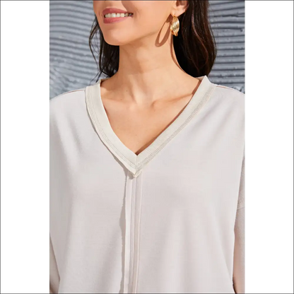 V-neck Long Sleeve Slit Sweatshirt with Exposed Seams - Sweatshirts & Hoodies on Sale Worldwide Shipping