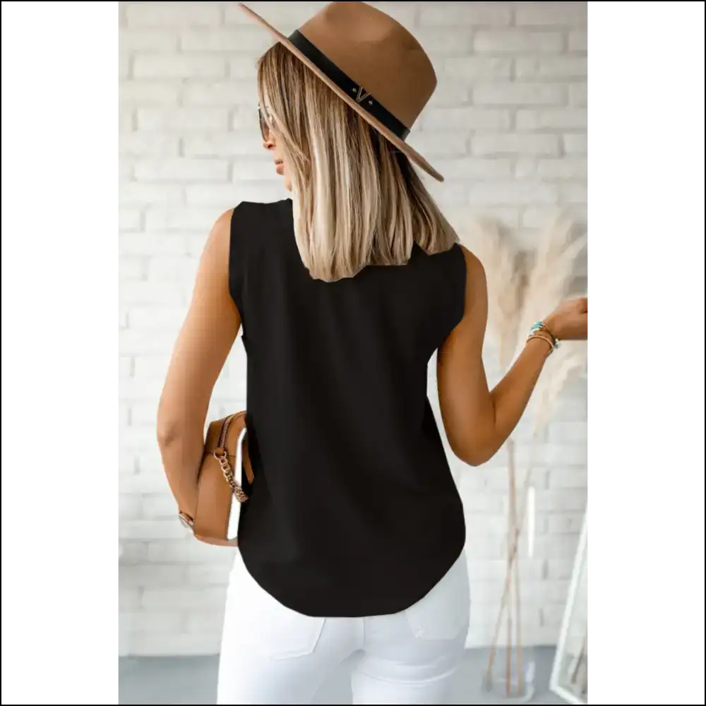 V Neck Victory: Needful Things’ Knotted Shoulder Black v Top 🖤 - Sleeveless Shirts Tank Tops on Sale Worldwide Shipping