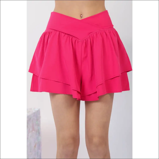 V-shaped High Waist Layered Active Shorts - Pink / m - on Sale Worldwide Shipping