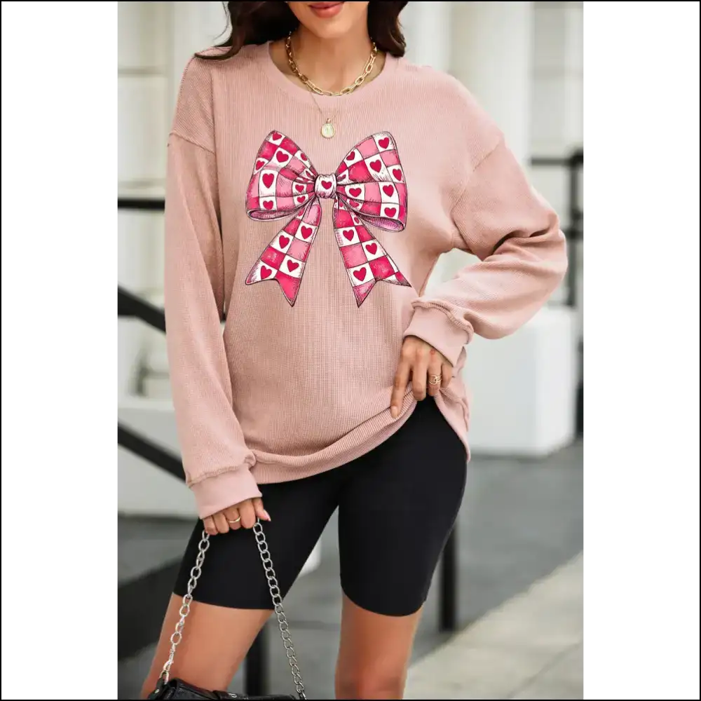Valentine’s Day Bow Drop Shoulder Long Sleeve Sweatshirt - Sweatshirts & Hoodies on Sale Worldwide Shipping