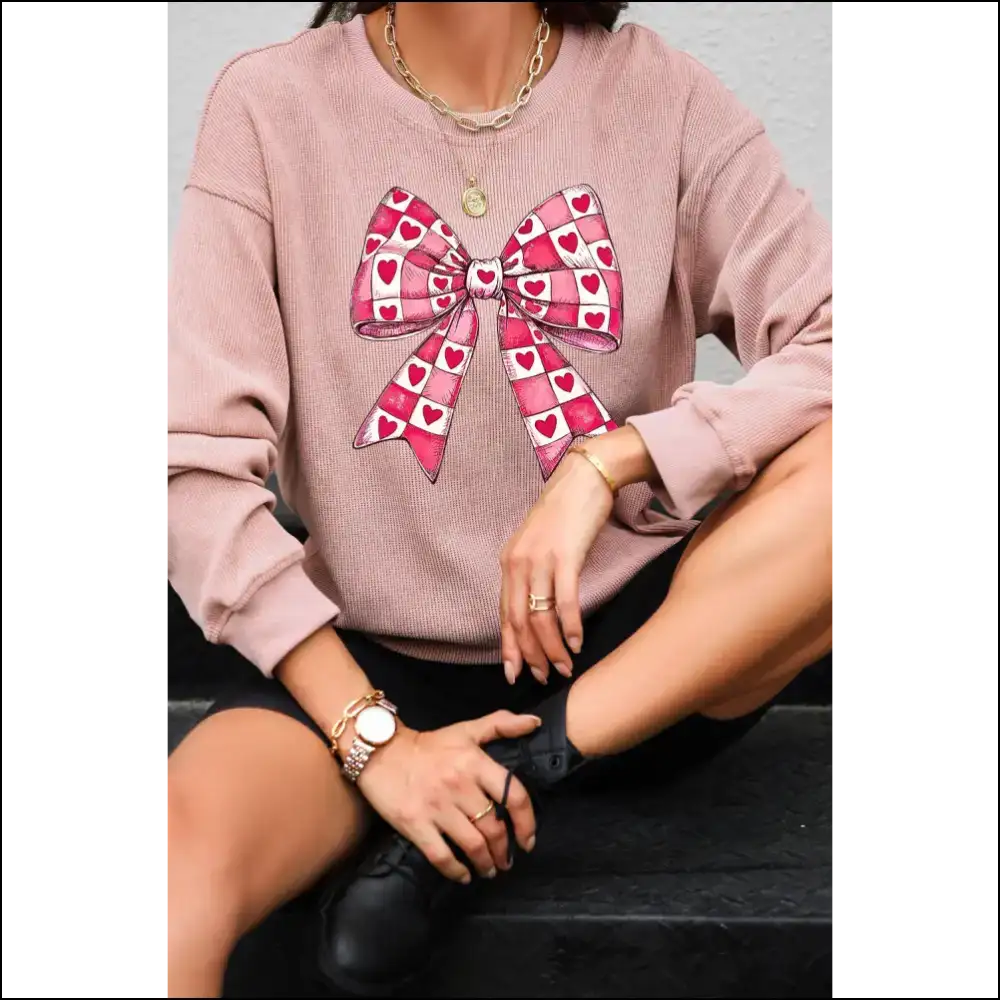Valentine’s Day Bow Drop Shoulder Long Sleeve Sweatshirt - Sweatshirts & Hoodies on Sale Worldwide Shipping