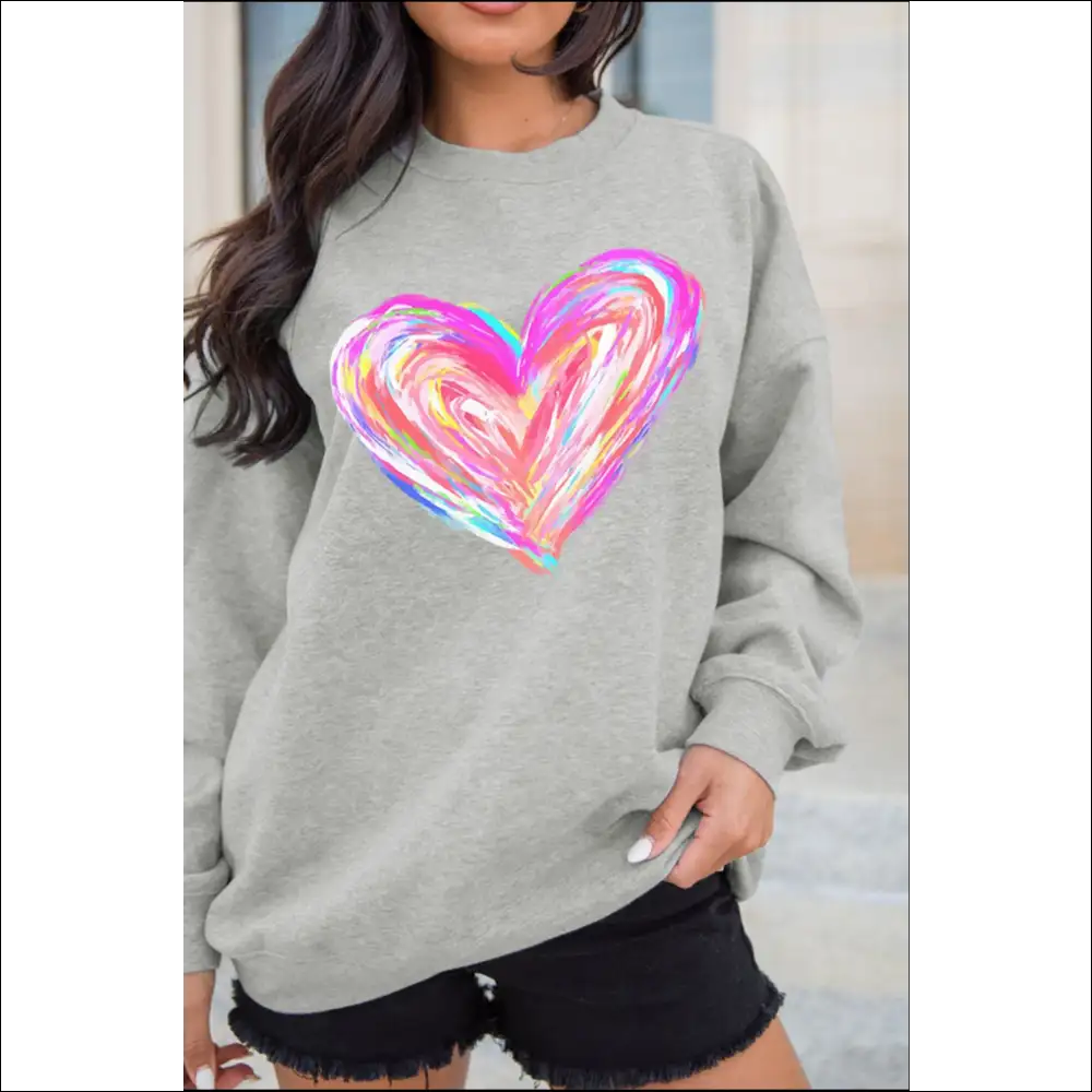 Valentine’s Day Heart Drop Shoulder Sweatshirt - Gray / l - Sweatshirts & Hoodies on Sale Worldwide Shipping