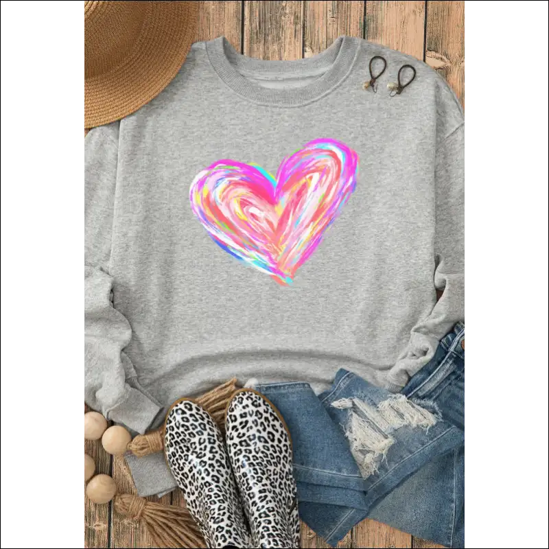 Valentine’s Day Heart Drop Shoulder Sweatshirt - Sweatshirts & Hoodies on Sale Worldwide Shipping