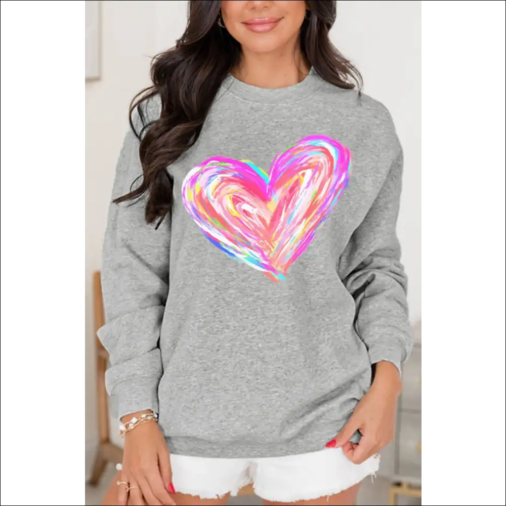Valentine’s Day Heart Drop Shoulder Sweatshirt - Sweatshirts & Hoodies on Sale Worldwide Shipping