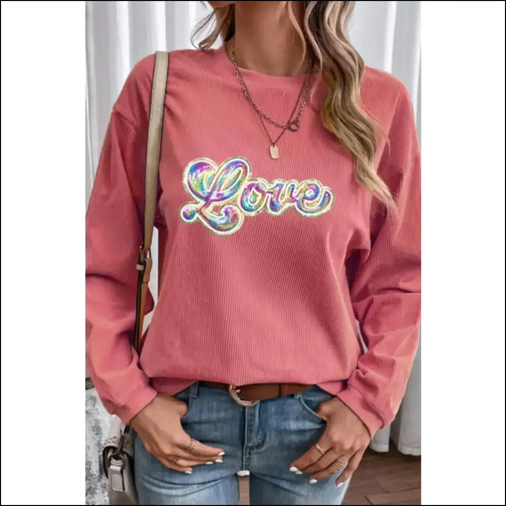 Valentine’s Day Love Round Neck Sweatshirt - Coral / 2xl - Sweatshirts & Hoodies on Sale Worldwide Shipping