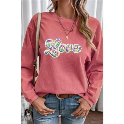 Valentine’s Day Love Round Neck Sweatshirt - Coral / 2xl - Sweatshirts & Hoodies on Sale Worldwide Shipping