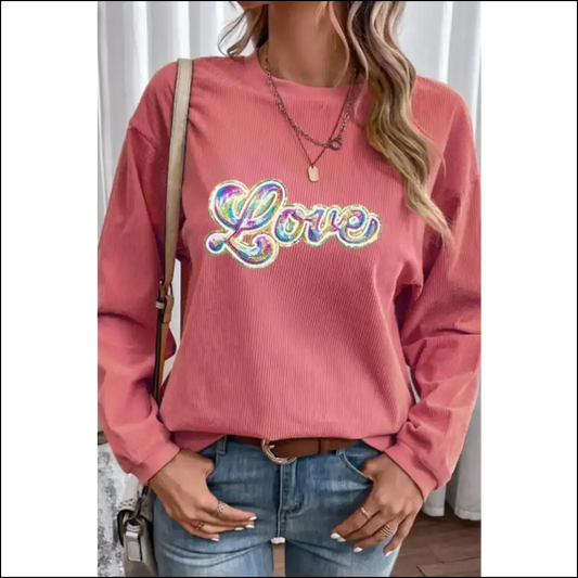 Valentine’s Day Love Round Neck Sweatshirt - Coral / 2xl - Sweatshirts & Hoodies on Sale Worldwide Shipping