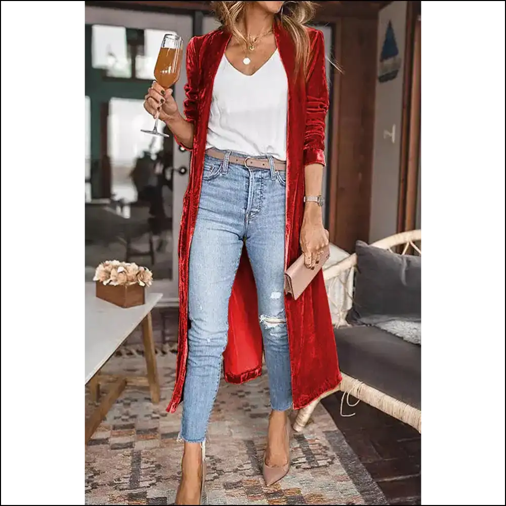 Velvet Long Cardigan: Basically a Hug you can Wear 😉 Needful Things - Red / s - Cardigans on Sale Worldwide Shipping