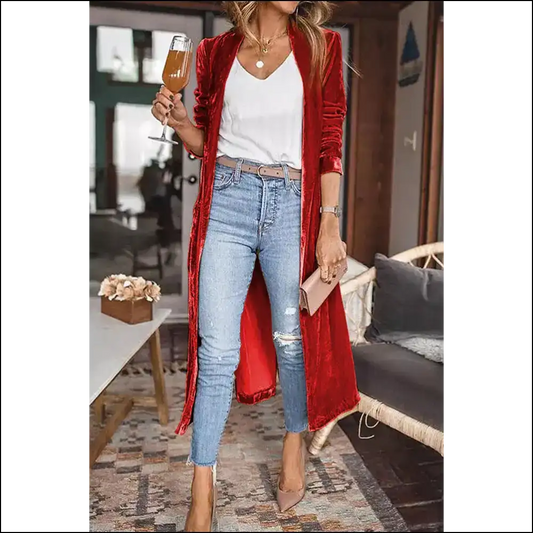 Velvet Long Cardigan: Basically a Hug you can Wear 😉 Needful Things - Red / s - Cardigans on Sale Worldwide Shipping