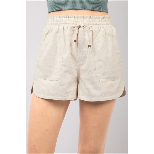 Chic Eco-friendly Linen Drawstring Shorts for Women - Oatmeal / s - on Sale Worldwide Shipping