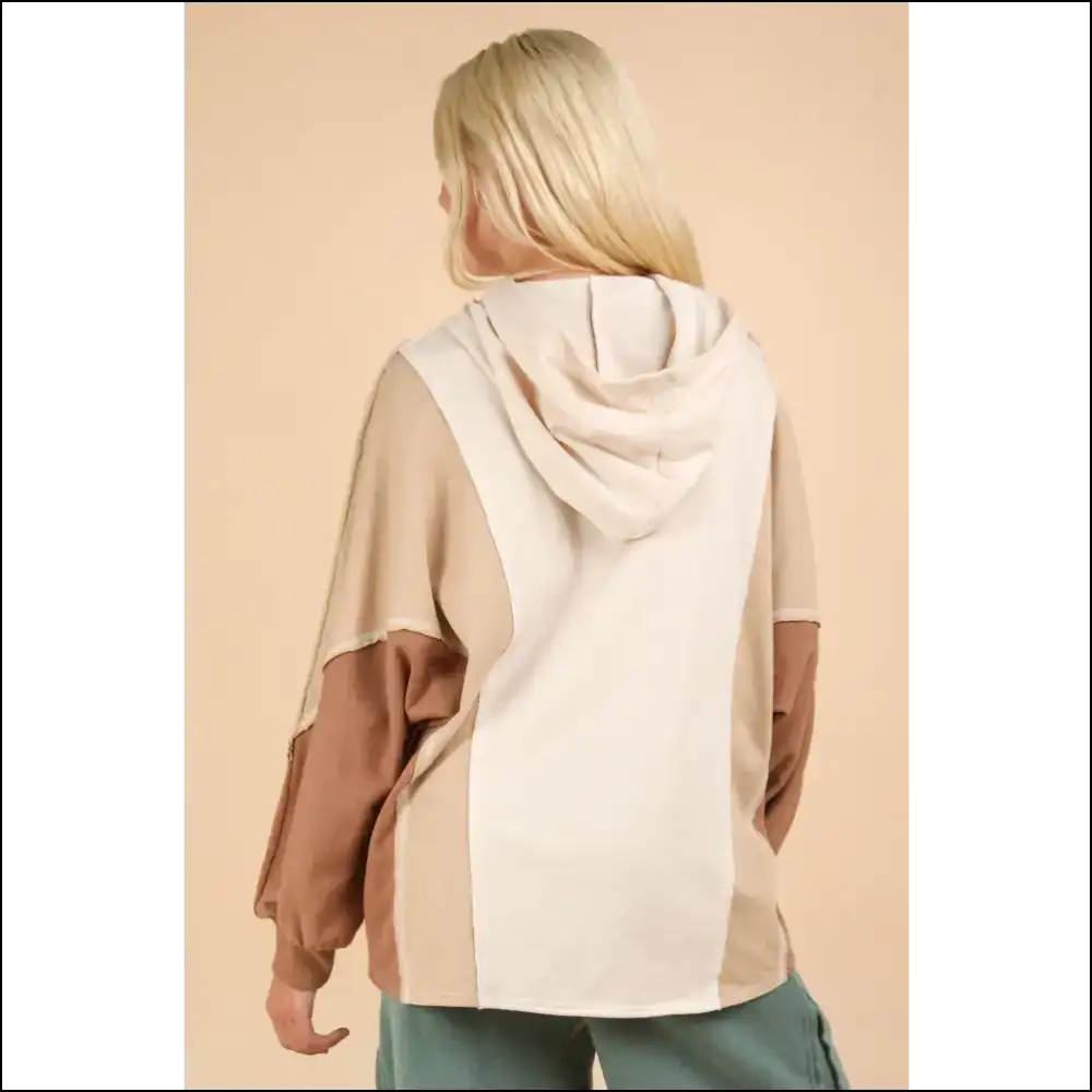 Very j Exposed Seam Color Block Half Button Hoodie - Hoodies Sweatshirts & on Sale Worldwide Shipping
