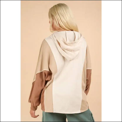 Very j Exposed Seam Color Block Half Button Hoodie - Hoodies Sweatshirts & on Sale Worldwide Shipping