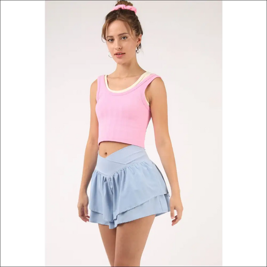 Very j V-shaped High Waist Layered Active Shorts - Light / l - on Sale Worldwide Shipping