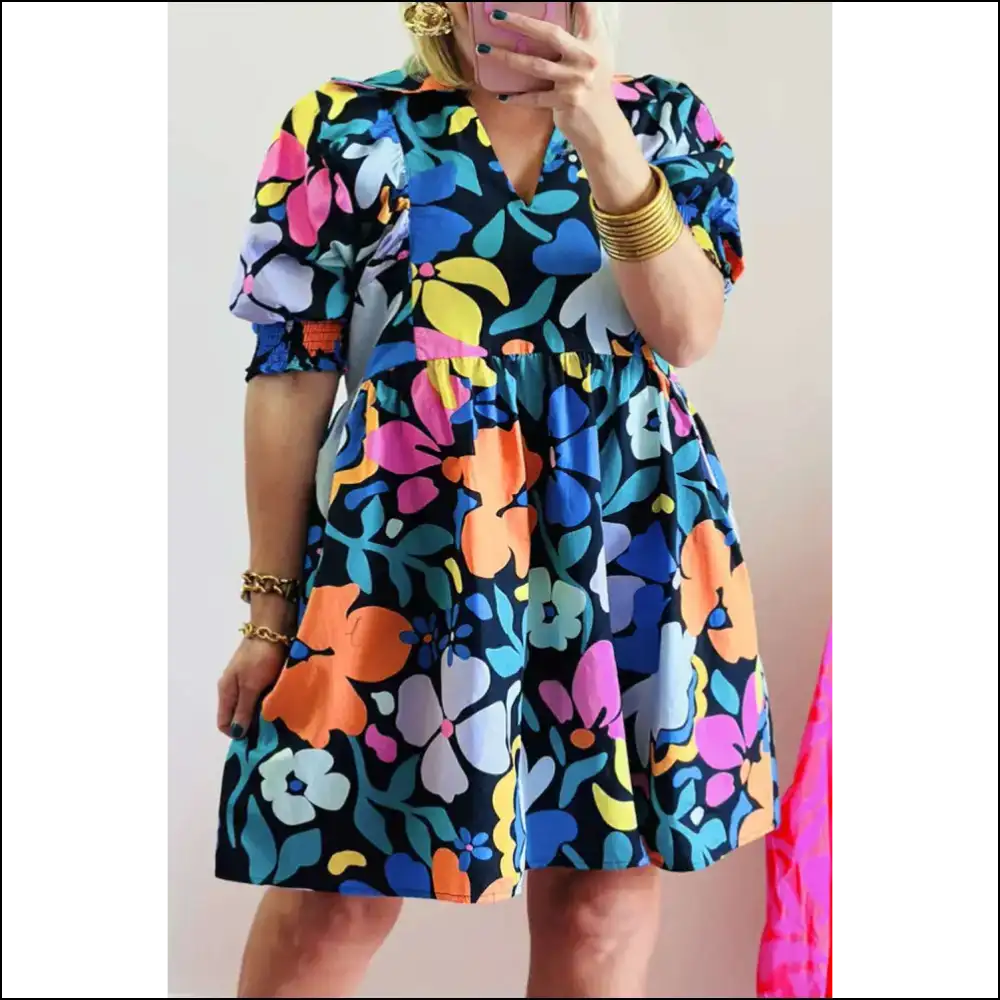 Vibrant Blue Floral Mini Dress: Ditch the Diet Keep Dress! 💙 Needful Things - 1x - Plus Size Dresses on Sale Worldwide Shipping