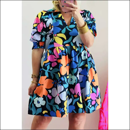 Vibrant Blue Floral Mini Dress: Ditch the Diet Keep Dress! 💙 Needful Things - 1x - Plus Size Dresses on Sale Worldwide Shipping