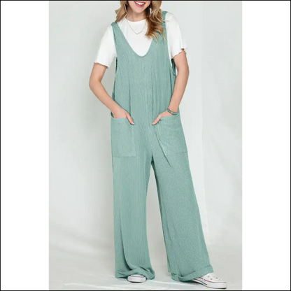 Vibrant Green Jumpsuit: Ribbed Wide Leg! Needful Things - Moonlight Jade / s - Jumpsuits & Rompers on Sale Worldwide Shipping