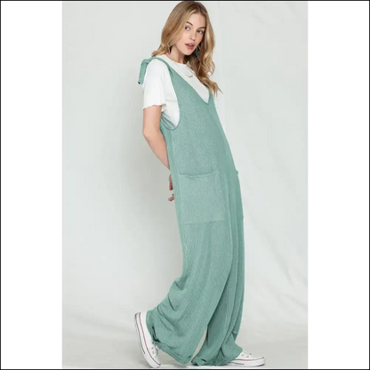 Vibrant Green Jumpsuit: Ribbed Wide Leg! Needful Things - Jumpsuits & Rompers on Sale Worldwide Shipping