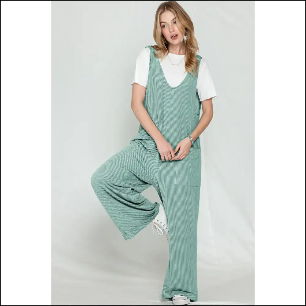 Vibrant Green Jumpsuit: Ribbed Wide Leg! Needful Things - Jumpsuits & Rompers on Sale Worldwide Shipping