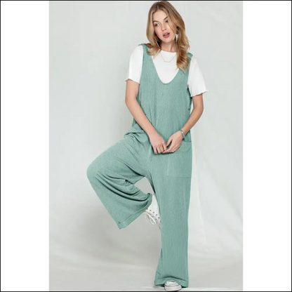 Vibrant Green Jumpsuit: Ribbed Wide Leg! Needful Things - Jumpsuits & Rompers on Sale Worldwide Shipping