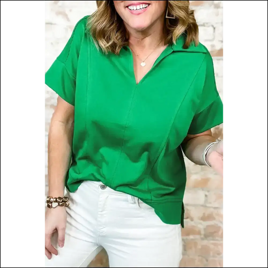 Vibrant Green Size Blouse: Turn-down Collar & Turn Heads at Needful Things 💚 - Bright / 1x - Plus Tops on Sale Worldwide Shipping