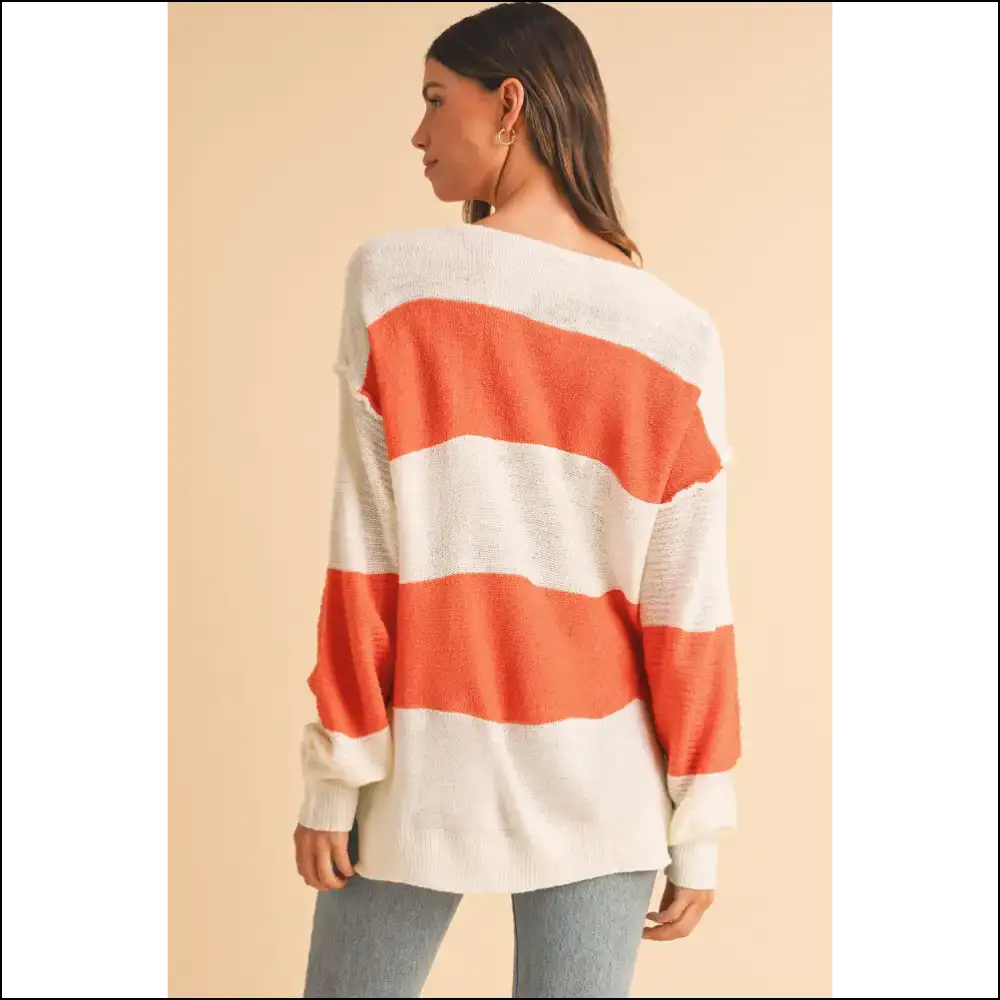 Vibrant Orange Colorblock v Neck: Prepare for Compliments! 🧡 Needful Things - Sweaters on Sale Worldwide Shipping